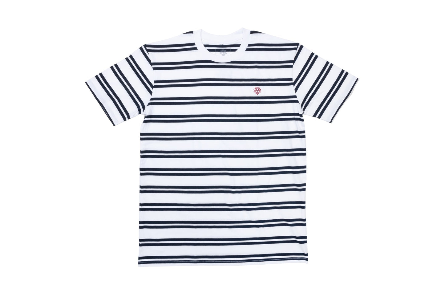 Odyssey Stitched Monogram Striped Tee (NavyWhite with Burgundy Stitch)