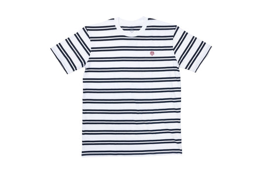 Odyssey Stitched Monogram Striped Tee (NavyWhite with Burgundy Stitch)